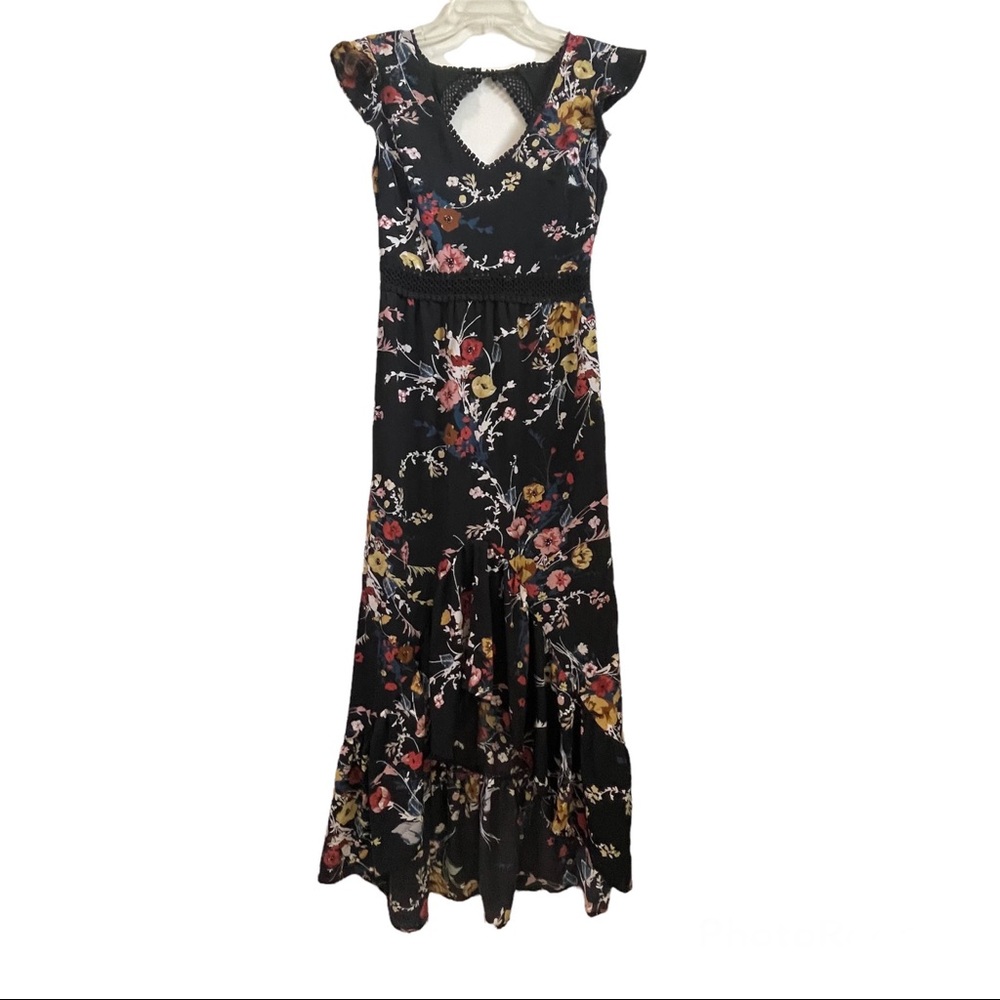 Beautiful City Studio High Low Open Back Flowery Dress Size 1 Black cut out